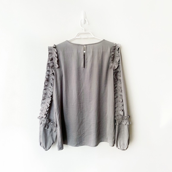 Ann Taylor Grey Ruffle Blouse - Picture 3 of 5